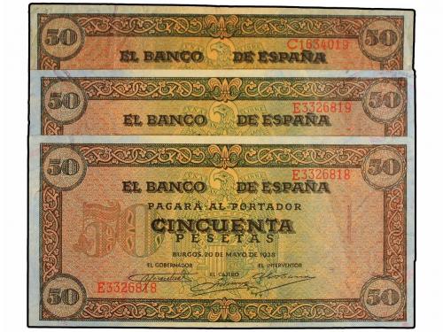ESTADO ESPAÑOL. Lote 3 billetes 50 Pesetas. 20 Mayo 1938. Ca