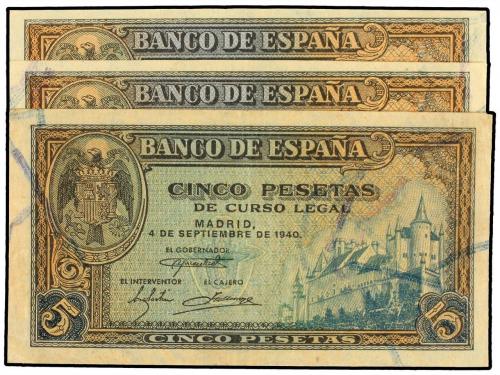 ESTADO ESPAÑOL. Lote 3 billetes 5 Pesetas. 4 Septiembre 1940