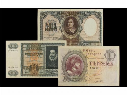 ESTADO ESPAÑOL. Lote 3 billetes 500, 1.000 Pesetas (2). 9 En
