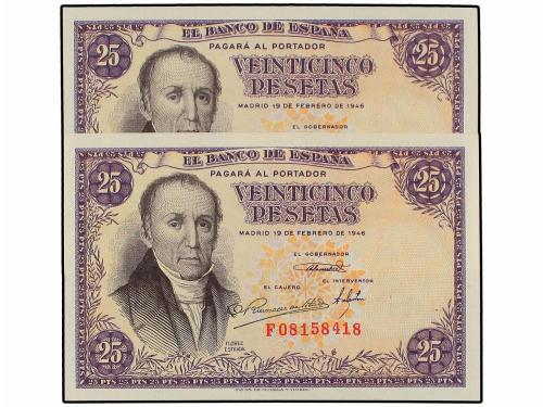 ESTADO ESPAÑOL. Lote 2 billetes 25 Pesetas. 19 Febrero 1946.