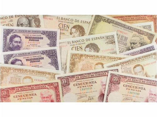 ESTADO ESPAÑOL. Lote 27 billetes 25 (3), 50 (5), 100 Pesetas