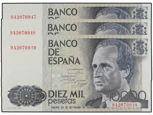 JUAN CARLOS I. Lote 3 billetes 10.000 Pesetas. 24 Setiembre 