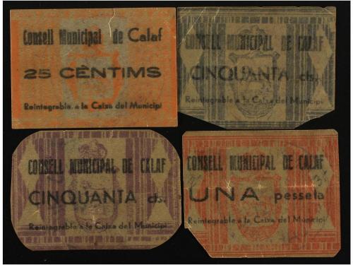 CATALUNYA. Lote 4 billetes 25, 50 Cèntims (2) y 1 Pesseta. C