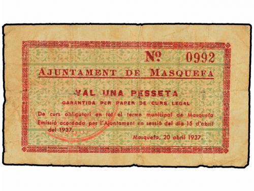 CATALUNYA. 1 Pesseta. 20 Abril 1937. Aj. de Masquefa. (Rotur