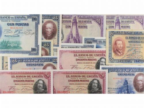 GUERRA CIVIL, ZONA REPUBLICANA. Lote 43 billetes 25 a 100 Pe