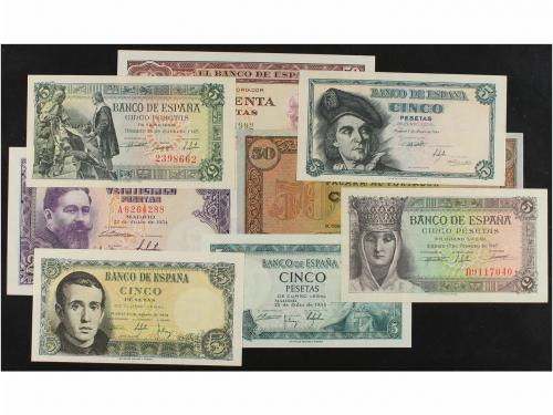ESTADO ESPAÑOL. Lote 8 billetes 5 (5), 25 y 50 Pesetas (2). 