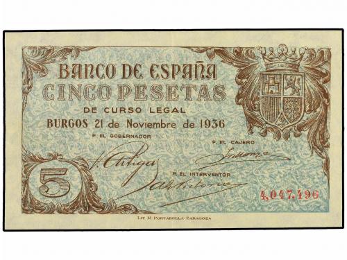 ESTADO ESPAÑOL. 5 Pesetas. 21 Noviembre 1936. Dos pliegues. 