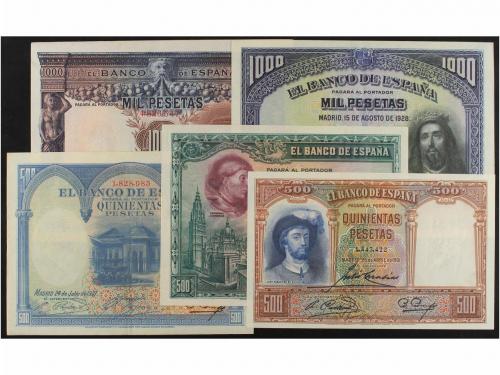 GUERRA CIVIL, ZONA REPUBLICANA. Lote 5 billetes 500 (3) y 1.