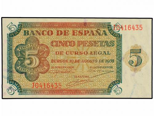 ESTADO ESPAÑOL. 5 Pesetas. 10 Agosto 1938. Serie J. Ed-435a.