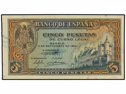 ESTADO ESPAÑOL. 5 Pesetas. 4 Septiembre 1940. Alcazar de Seg