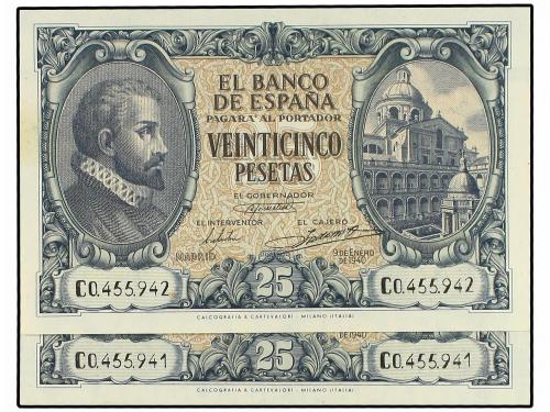 ESTADO ESPAÑOL. Lote 2 billetes 25 Pesetas. 9 Enero 1940. He