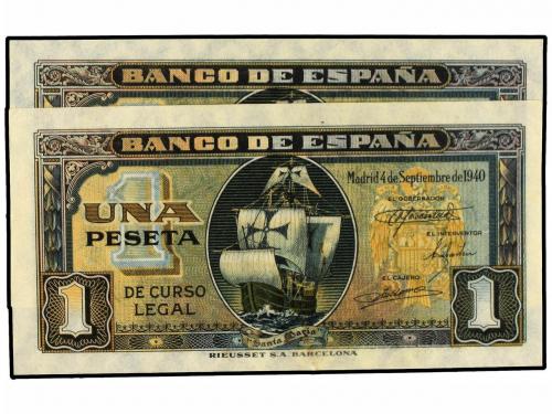 ESTADO ESPAÑOL. Lote 2 billetes 1 Peseta. 4 Septiembre 1940.