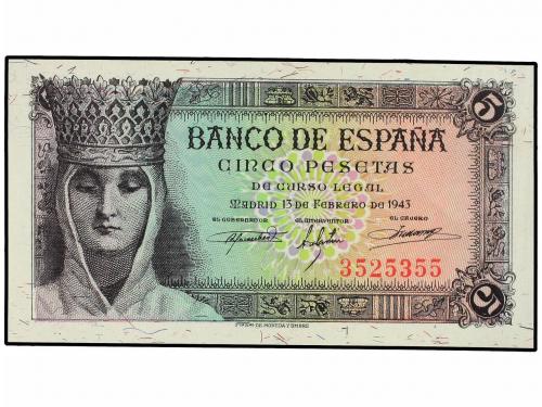ESTADO ESPAÑOL. 5 Pesetas. 13 Febrero 1943. Isabel "La Catól