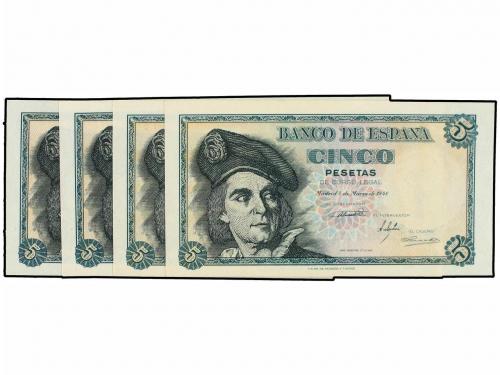 ESTADO ESPAÑOL. Lote 4 billetes 5 Pesetas. 15 Marzo 1948. El