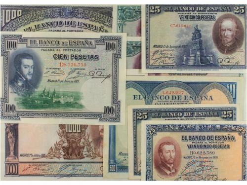 ESTADO ESPAÑOL. Lote 14 billetes 25 a 1.000 pesetas. 1925 a 