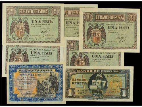 ESTADO ESPAÑOL. Lote 7 billetes 1 Peseta. 1938 y 1940. Inclu