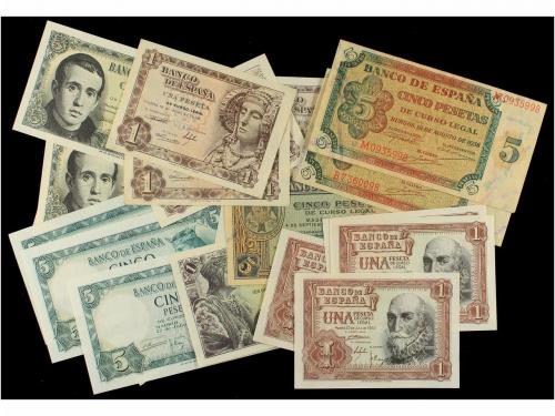 ESTADO ESPAÑOL. Lote 21 billetes 1 (10) y 5 (11) Pesetas. 19