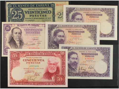 ESTADO ESPAÑOL. Lote 6 billetes 25 (5) y 50 Pesetas. 1936 a 