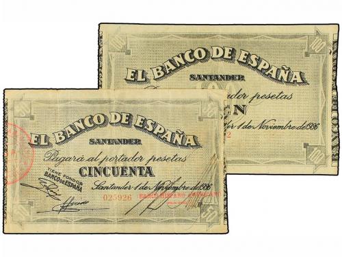 GUERRA CIVIL, ZONA REPUBLICANA. Lote 2 billetes 50 y 100 Pes