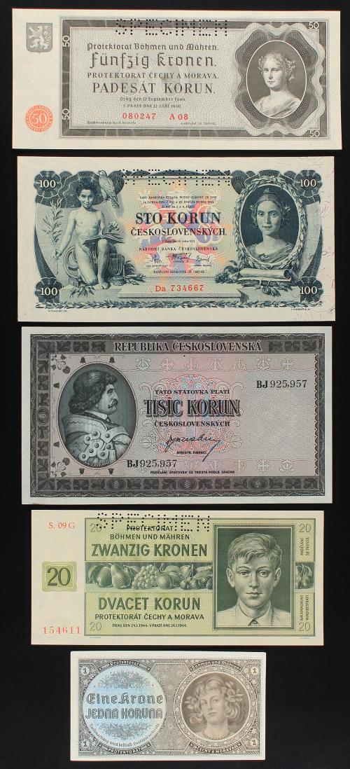 BILLETES EXTRANJEROS. Lote 17 billetes 1 a 5.000 korun. 192