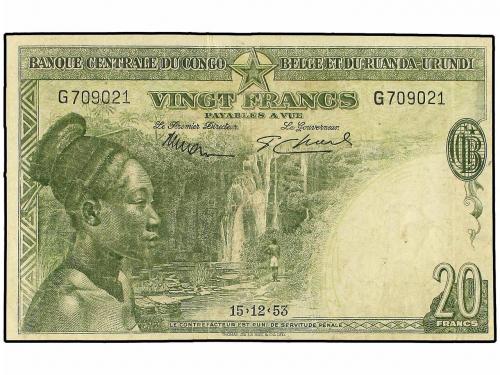BILLETES EXTRANJEROS. 20 Francos. 15 Diciembre 1953. CONGO B