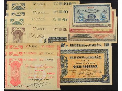 GUERRA CIVIL, ZONA REPUBLICANA. Lote 13 billetes 25 Céntimo