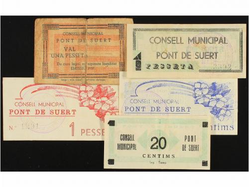 BILLETES LOCALES GUERRA CIVIL. Serie 5 Billetes 20, 50 Cénti