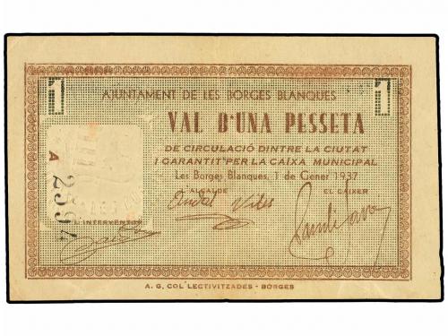 CATALUNYA. 1 Pesseta. 1 Gener 1937. Aj. de LES BORGES BLANQU