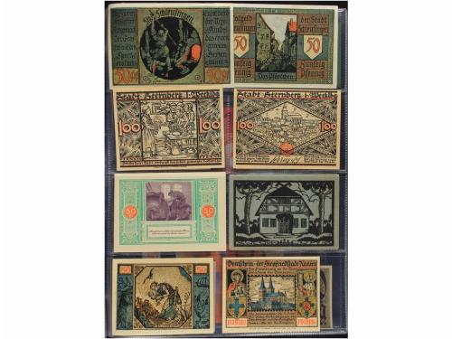 BILLETES EXTRANJEROS. Lote 36 billetes y 69 Notgelds. 1902 