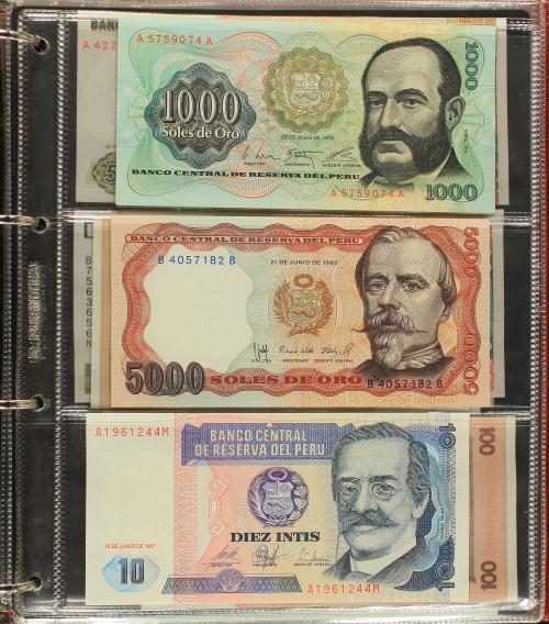 BILLETES EXTRANJEROS. Lote 83 billetes. S.XX. PERÚ (27), SU
