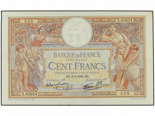 BILLETES EXTRANJEROS. 100 Francos. 1939. FRANCIA. (Leves man
