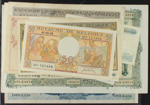 BILLETES EXTRANJEROS. Lote 65 billetes. Siglo XX. BÉLGICA, 