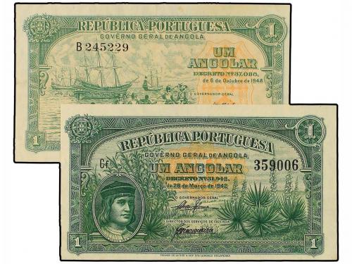 BILLETES EXTRANJEROS. Lote 2 billetes 1 Angolar. 1942 y 1948