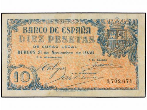 ESTADO ESPAÑOL. 10 Pesetas. 21 Noviembre 1936. (Levísimas re