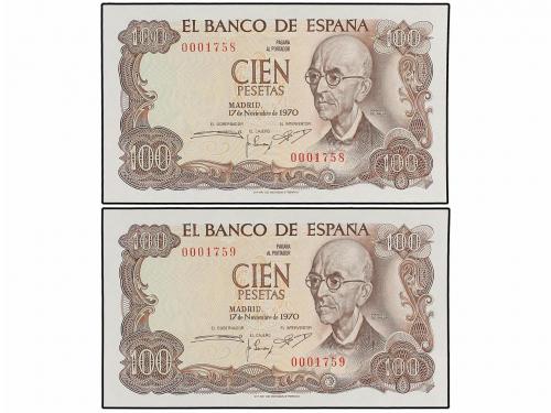 ESTADO ESPAÑOL. Lote 4 billetes 100 (2) y 1.000 Pesetas (2).