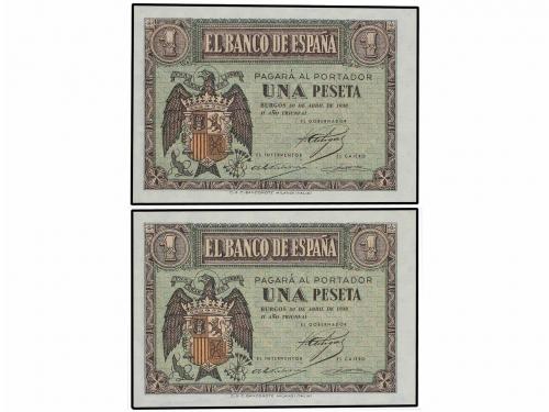 ESTADO ESPAÑOL. Lote 2 billetes 1 Peseta. 30 Abril 1938. Ser