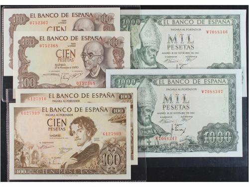 BANCO DE ESPAÑA. Lote 6 billetes 100 (4) y 1.000 Pesetas (2)