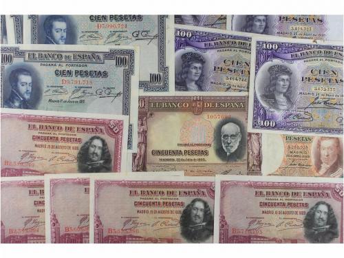 GUERRA CIVIL, ZONA REPUBLICANA. Lote 20 billetes 25 a 100 Pe