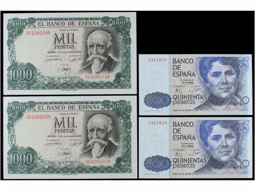 ESTADO ESPAÑOL. Lote 4 billetes 500 (2) y 1.000 Pesetas (2).