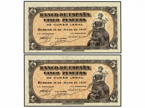 ESTADO ESPAÑOL. Lote 2 billetes 5 Pesetas. 18 Julio 1937. Po