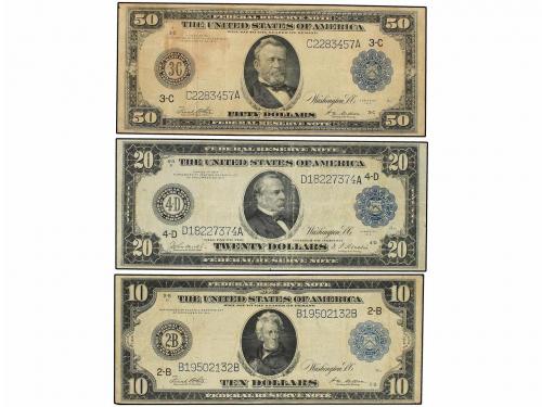 BILLETES EXTRANJEROS. Lote 3 billetes 10, 20 y 50 Dólares. 1