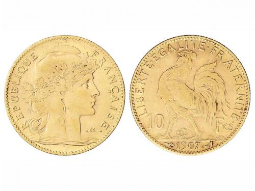 FRANCIA. 10 Francos. 1907. III REPÚBLICA. 3,22 grs. AU. Fr-5