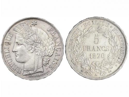 FRANCIA. 5 Francos. 1870-A. III REPÚBLICA. PARÍS. 24,96 grs.