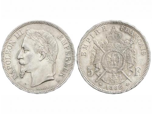 FRANCIA. 5 Francos. 1868-BB. NAPOLEÓN III. ESTRASBURGO. 24,9