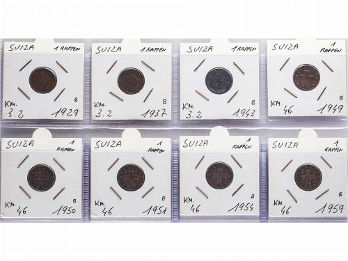 SUIZA. Lote 127 monedas 1 (10), 2 (8), 5 (24), 10 (21), 20 R