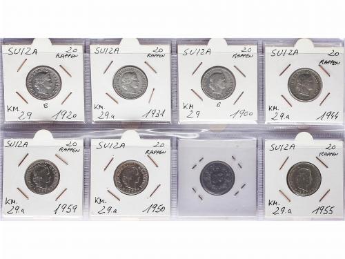 SUIZA. Lote 127 monedas 1 (10), 2 (8), 5 (24), 10 (21), 20 R