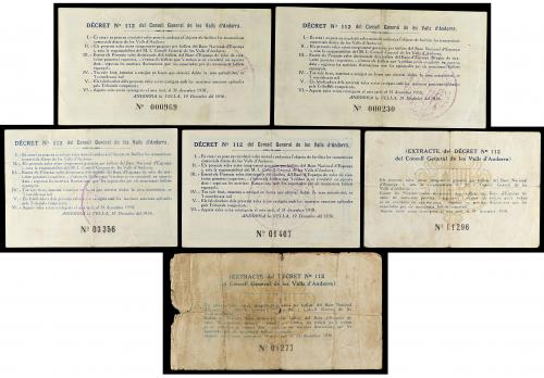 EMISIONES DE ULTRAMAR I ANDORRA. Lote 6 billetes 5 (3) y 10 