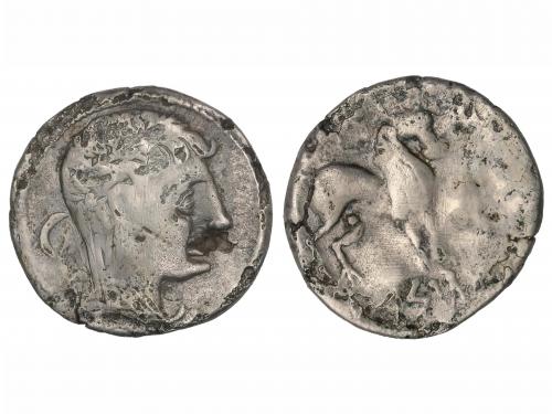 MONEDAS HISPÁNICAS. Dracma forrado. 170-20 a.C. ARSGITAR (SA