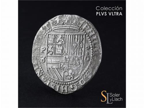 FELIPE II. 8 Reales. S/F. LIMA. D. Anv.: P / 8 abierto - Esc