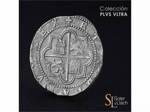 FELIPE II. 8 Reales. S/F. LIMA. D. Anv.: P / 8 abierto - Esc